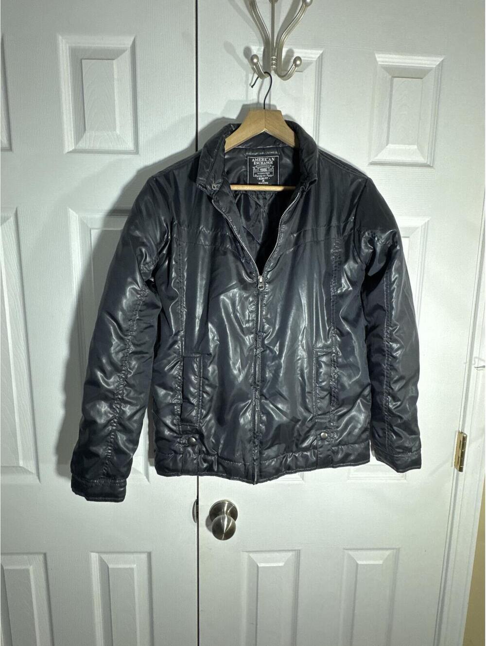 American Exchange 1986 Slim Fit Shiny Puffer Jacket Men's Medium Black